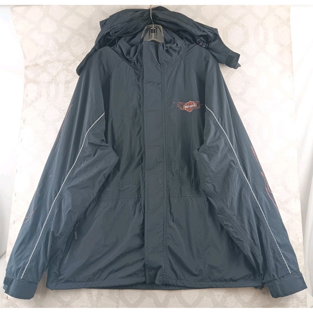Harley Davidson Reflective Riding Jacket Mens Large Black Full Zip Windbreaker